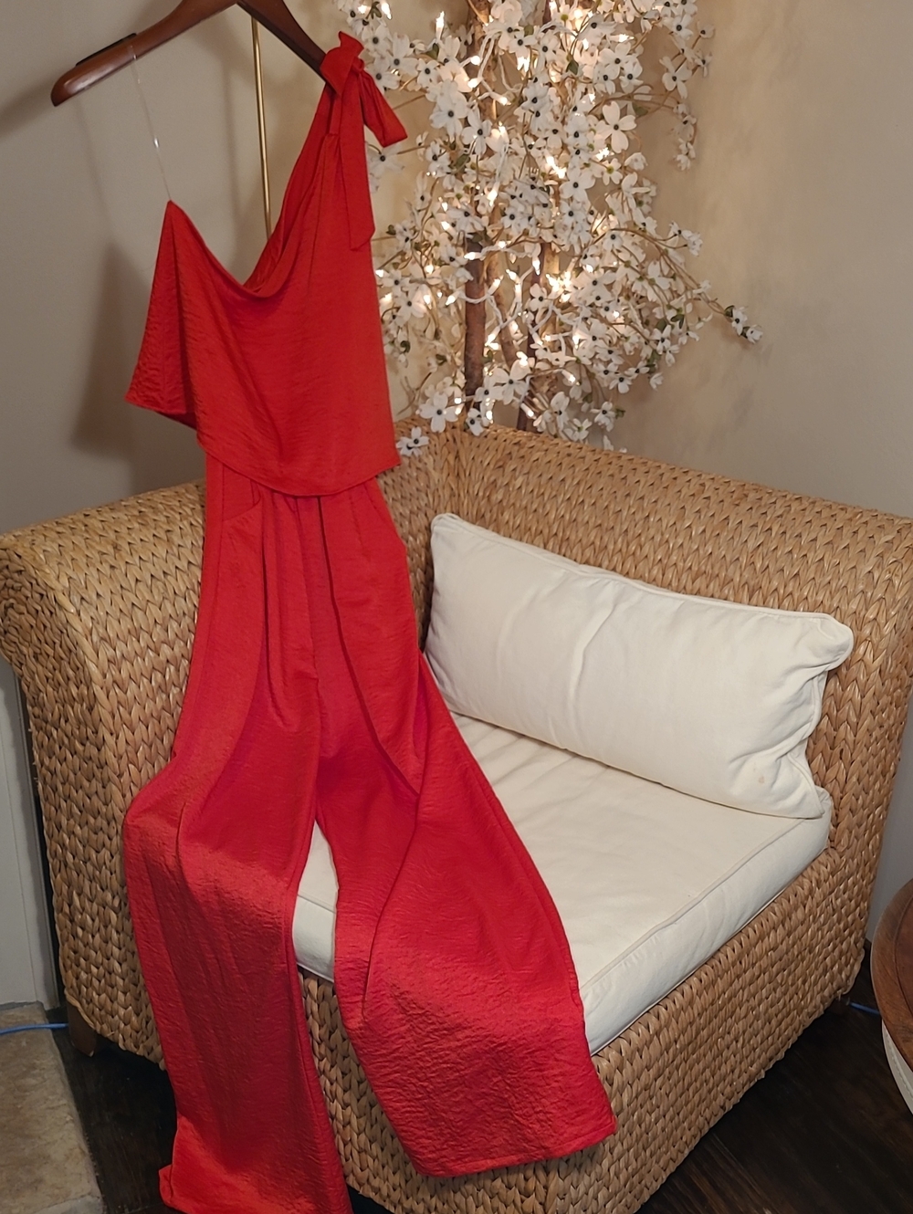 Vibrant Red One Shoulder Full Length Jumpsuit